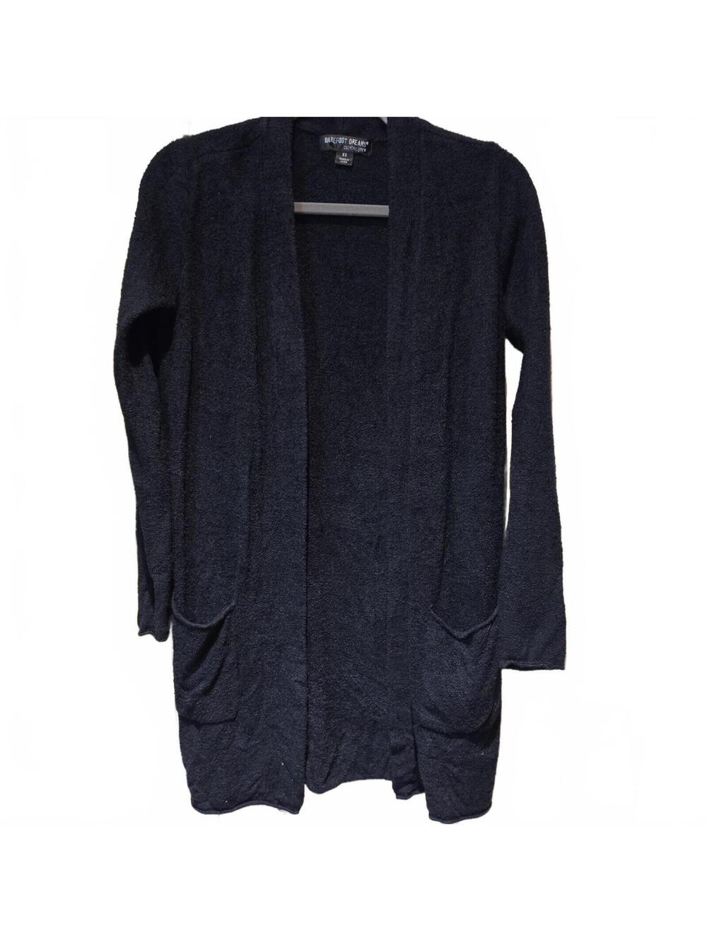 Barefoot Dreams Women's XS Black Cozy Chic Lite Sweater Open Front with pockets